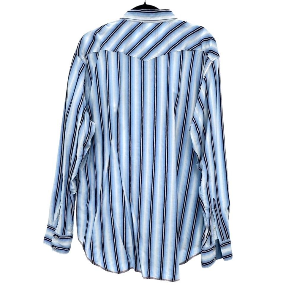 ARNOLD ZIMBERG BLUE & WHITE STRIPED COTTON LONG SLEEVE SHIRT - Picture 5 of 10